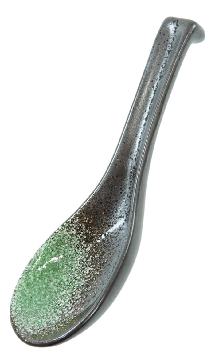 Ebros Gift Ebros Pack Of 10 Artistic Green And Black Gradient Ceramic Zen Ladle Hook Soup Spoons