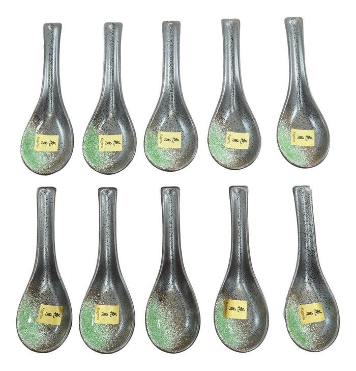 Ebros Gift Ebros Pack Of 10 Artistic Green And Black Gradient Ceramic Zen Ladle Hook Soup Spoons