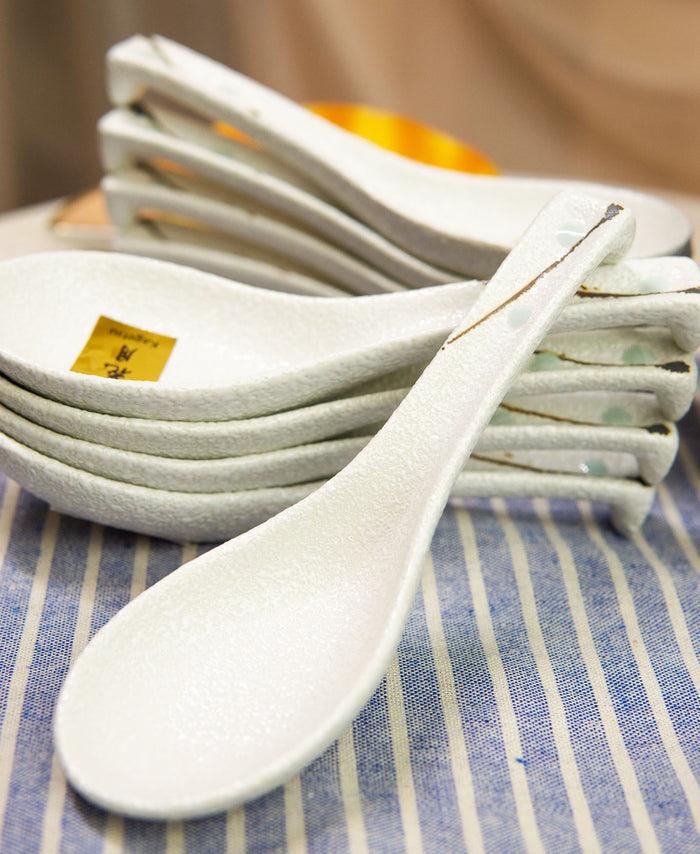 ebros gift Ebros Pack Of 10 Artistic Textured Speckled White Ceramic Zen Ladle Hook Soup Spoons