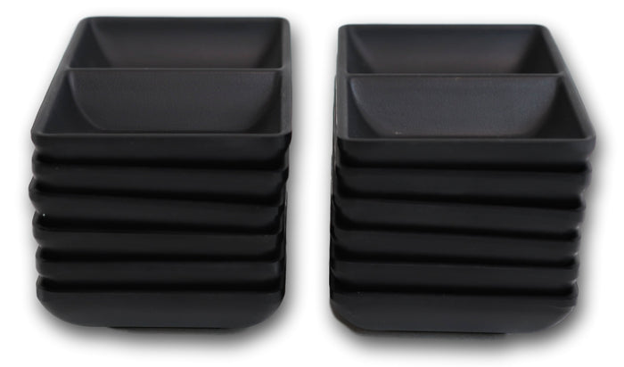Ebros Gift Ebros Pack Of 12 Contemporary Matte Black Jade Melamine Condiments Dipping Bowl Or Dish With Divider 2 Partition Compartments
