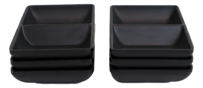 Ebros Gift Ebros Pack Of 12 Contemporary Matte Black Jade Melamine Condiments Dipping Bowl Or Dish With Divider 2 Partition Compartments