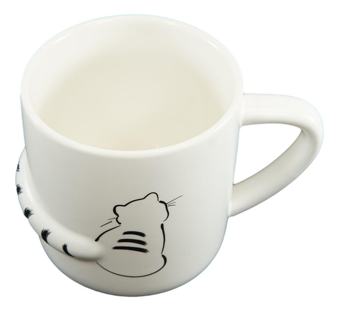 Ebros Gift Ebros Pack Of 2 Black White Sitting Cat 3D Tail Coffee Mugs With Lid And Spoon 12oz