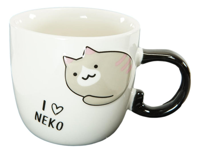 Ebros Gift Ebros Pack Of 2 Brown Pink Ears Maneki Neko Cat Mugs 8oz With Saucer And Notched Spoon
