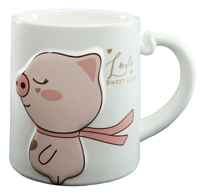Ebros Gift Ebros Pack Of 2 Valentines Love Pigs Blue And White Coffee Mugs With Lid & Spoon 14oz