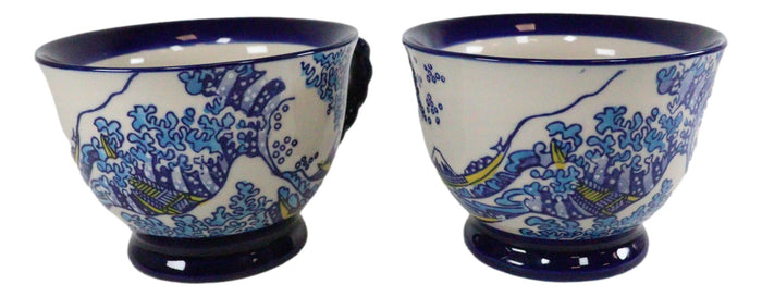 Ebros Gift Ebros Pack Of 4 Blue White Hokusai The Great Wave Ceramic 14oz Coffee/Tea Cups Mugs