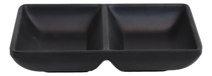 Ebros Gift Ebros Pack Of 6 Contemporary Matte Black Jade Melamine Condiments Dipping Bowl Or Dish With Divider 2 Partition Compartments