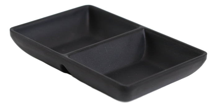 Ebros Gift Ebros Pack Of 6 Contemporary Matte Black Jade Melamine Condiments Dipping Bowl Or Dish With Divider 2 Partition Compartments