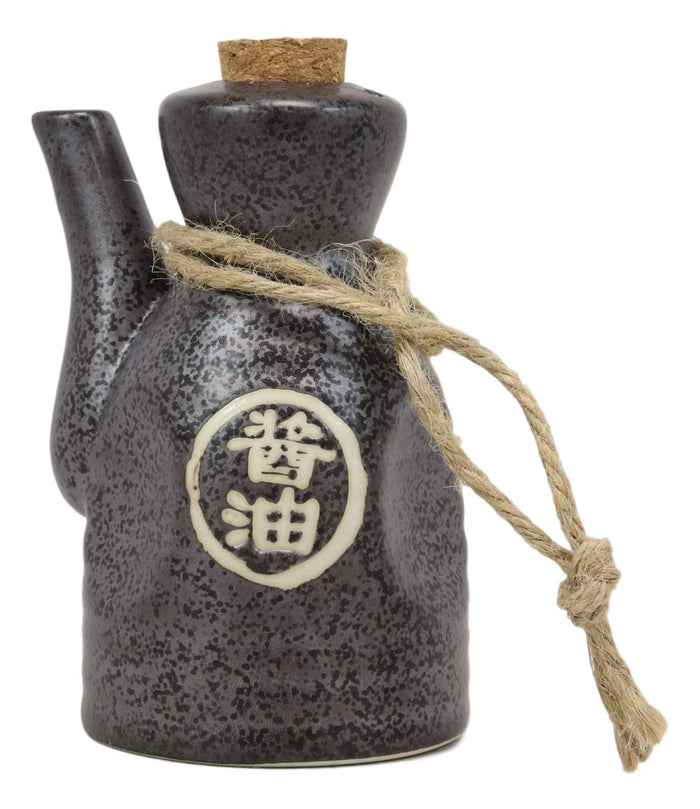 Ebros Gift Ebros Pack Of 6 Shoyu Tenmoku Porcelain Soy Sauce Condiment Dispenser Flask 7oz