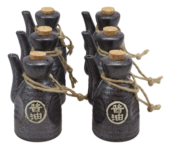 ebros gift Ebros Pack of 6 Shoyu Tenmoku Porcelain Soy Sauce Condiment Dispenser Flask 7oz
