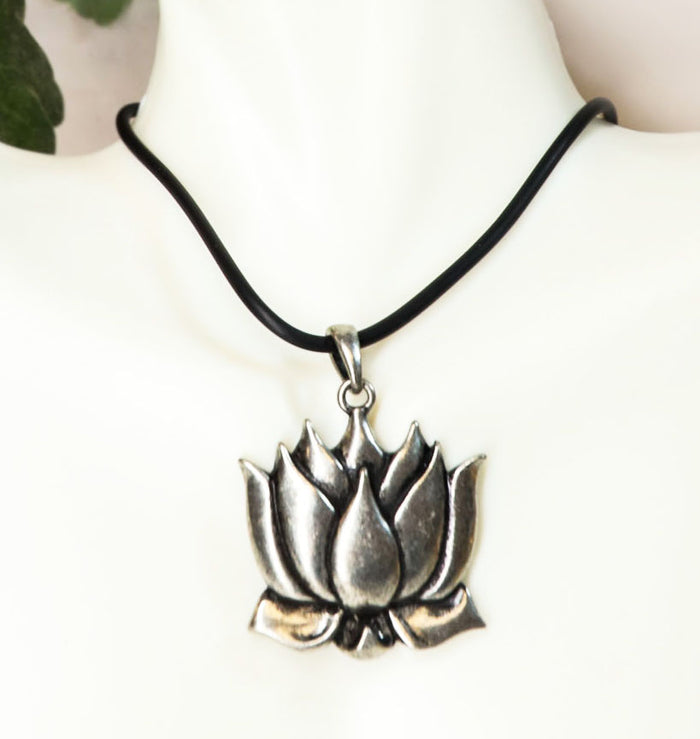 ebros gift Ebros Padmasana Lotus Flower Buddha Pendant Medallion Pewter Necklace Jewelry