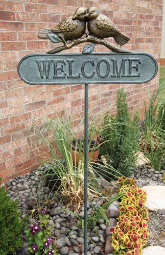 Ebros Gift Ebros Pair Of Lovebirds Welcome Sign Garden Greeter Aluminum Pole Stake 51" Tall