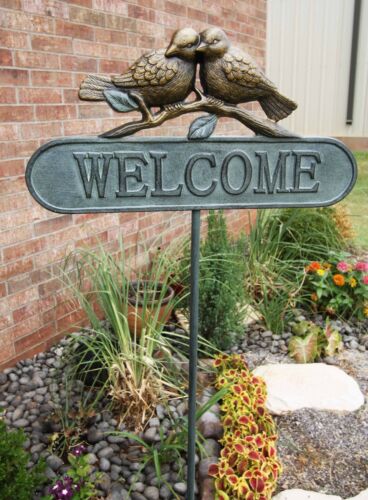 Ebros Gift Ebros Pair Of Lovebirds Welcome Sign Garden Greeter Aluminum Pole Stake 51" Tall