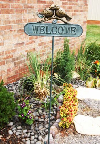 ebros gift Ebros Pair Of Lovebirds Welcome Sign Garden Greeter Aluminum Pole Stake 51" Tall