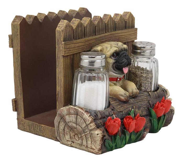 Ebros Gift Ebros Panting Pug Dog By Fences & Flower Bed Dinner Napkin Salt Pepper Shakers Holder