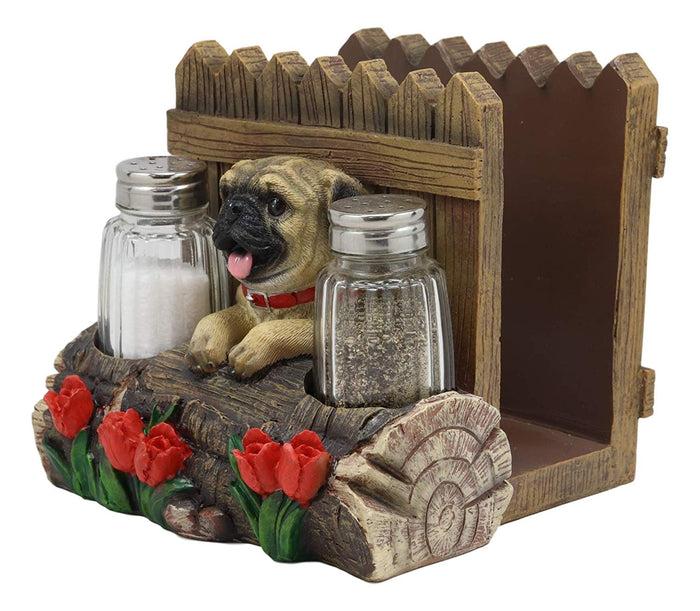 Ebros Gift Ebros Panting Pug Dog By Fences & Flower Bed Dinner Napkin Salt Pepper Shakers Holder