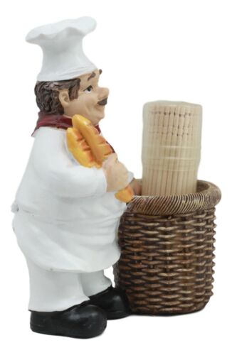 Ebros Gift Ebros Pastry Head Chef Jean Holding Bread With Faux Wicker Toothpick Holder Statue