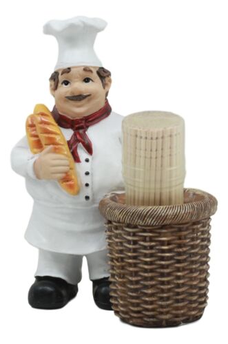 ebros gift Ebros Pastry Head Chef Jean Holding Bread With Faux Wicker Toothpick Holder Statue