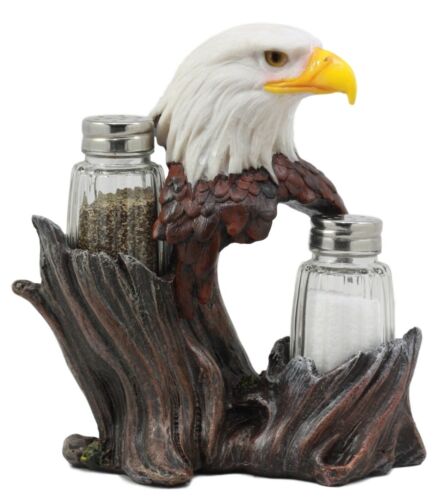 Ebros Gift Ebros Patriotic American Bald Eagle Glass Salt & Pepper Shakers Holder Figurine Set
