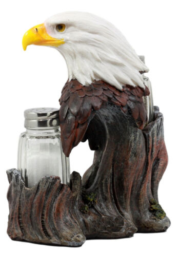 Ebros Gift Ebros Patriotic American Bald Eagle Glass Salt & Pepper Shakers Holder Figurine Set