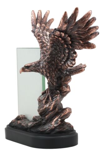Ebros Gift Ebros Patriotic American Bald Eagle With Outspread Wings Perching On Cliff Rock Picture Frame Bronze Electroplated Figurine With Base Resin Photo Frame Eagle Statue