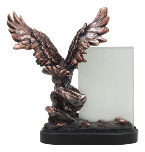 Ebros Gift Ebros Patriotic American Bald Eagle With Outspread Wings Perching On Cliff Rock Picture Frame Bronze Electroplated Figurine With Base Resin Photo Frame Eagle Statue