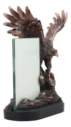 Ebros Gift Ebros Patriotic American Bald Eagle With Outspread Wings Perching On Cliff Rock Picture Frame Bronze Electroplated Figurine With Base Resin Photo Frame Eagle Statue
