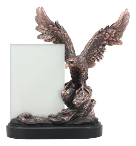 ebros gift Ebros Patriotic American Bald Eagle with Outspread Wings Perching on Cliff Rock Picture Frame Bronze Electroplated Figurine with Base Resin Photo Frame Eagle Statue