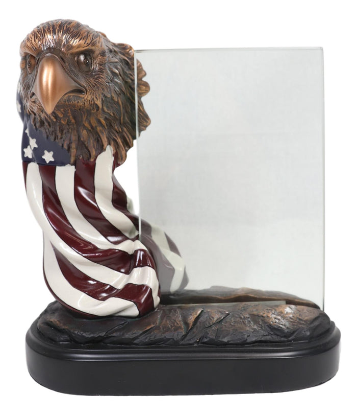 Ebros Gift Ebros Patriotic Bald Eagle Bust & American Flag Statue W/ Glass 4X6 Picture Frame