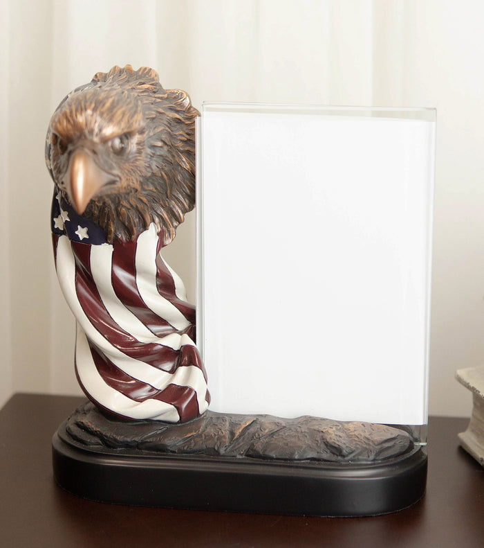 ebros gift Ebros Patriotic Bald Eagle Bust & American Flag Statue W/ Glass 4X6 Picture Frame