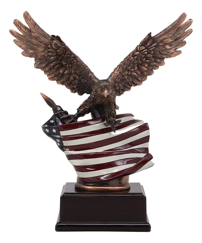Ebros Gift Ebros Patriotic Bald Eagle With Spread Out Wings Clutching On American Flag Statue