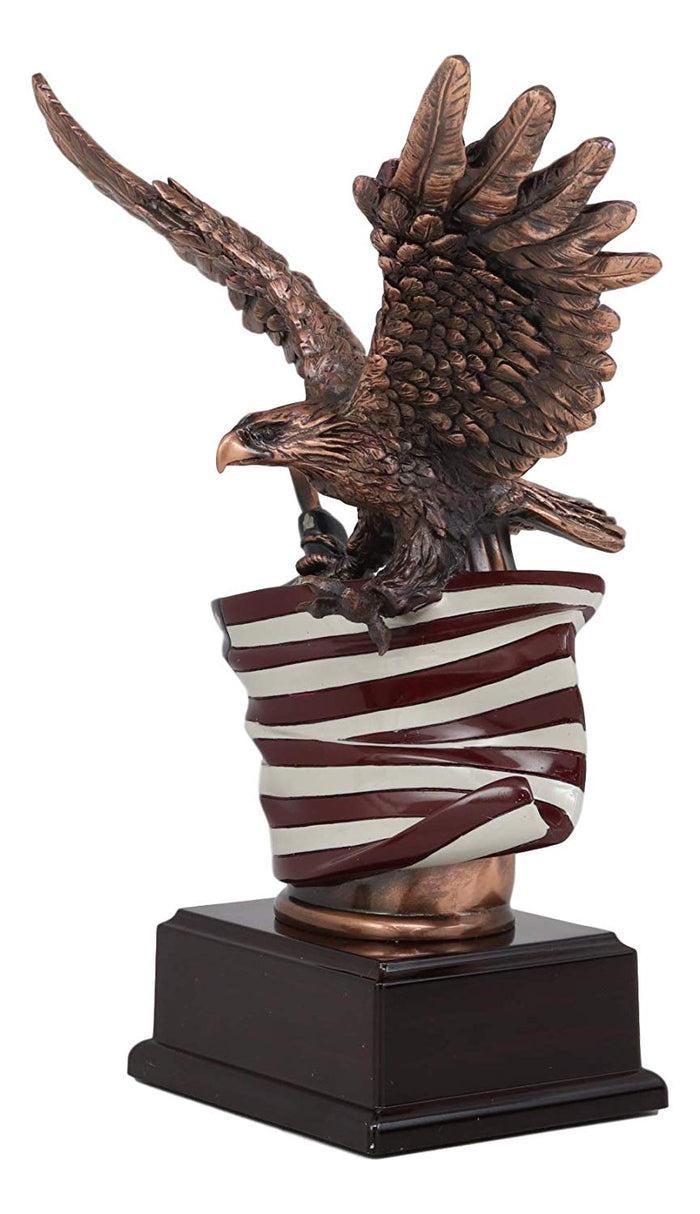 Ebros Gift Ebros Patriotic Bald Eagle With Spread Out Wings Clutching On American Flag Statue