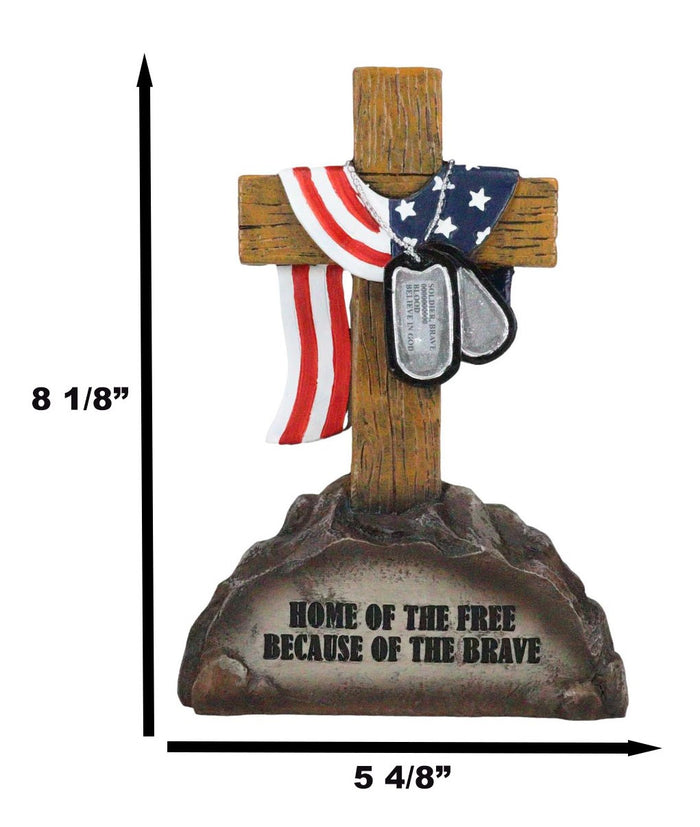 Ebros Gift Ebros Patriotic Fallen Soldiers Memorial Cross With American Flag And Dog Tags Statue