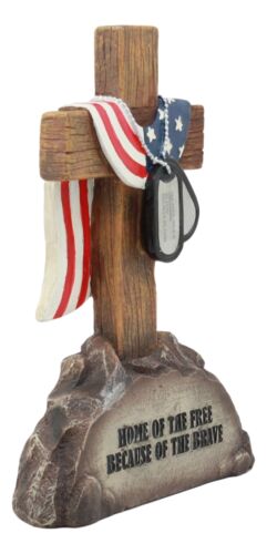 Ebros Gift Ebros Patriotic Fallen Soldiers Memorial Cross With American Flag And Dog Tags Statue