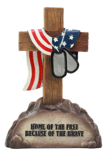 Ebros Gift Ebros Patriotic Fallen Soldiers Memorial Cross With American Flag And Dog Tags Statue