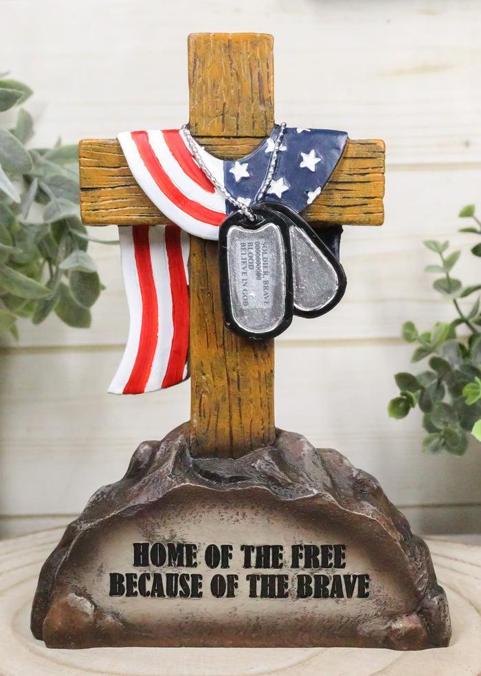 ebros gift Ebros Patriotic Fallen Soldiers Memorial Cross With American Flag And Dog Tags Statue