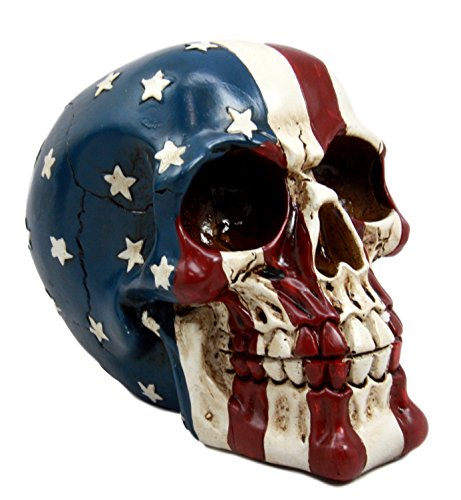 Ebros Gift Ebros Patriotic US American Flag Star Spangled Banner Skull Decorative Figurine 5.5"Long Macabre Collectible Statue Historical Pride And Prejudice Freedom Decor Of Skulls Or Halloween Themed Sculpture