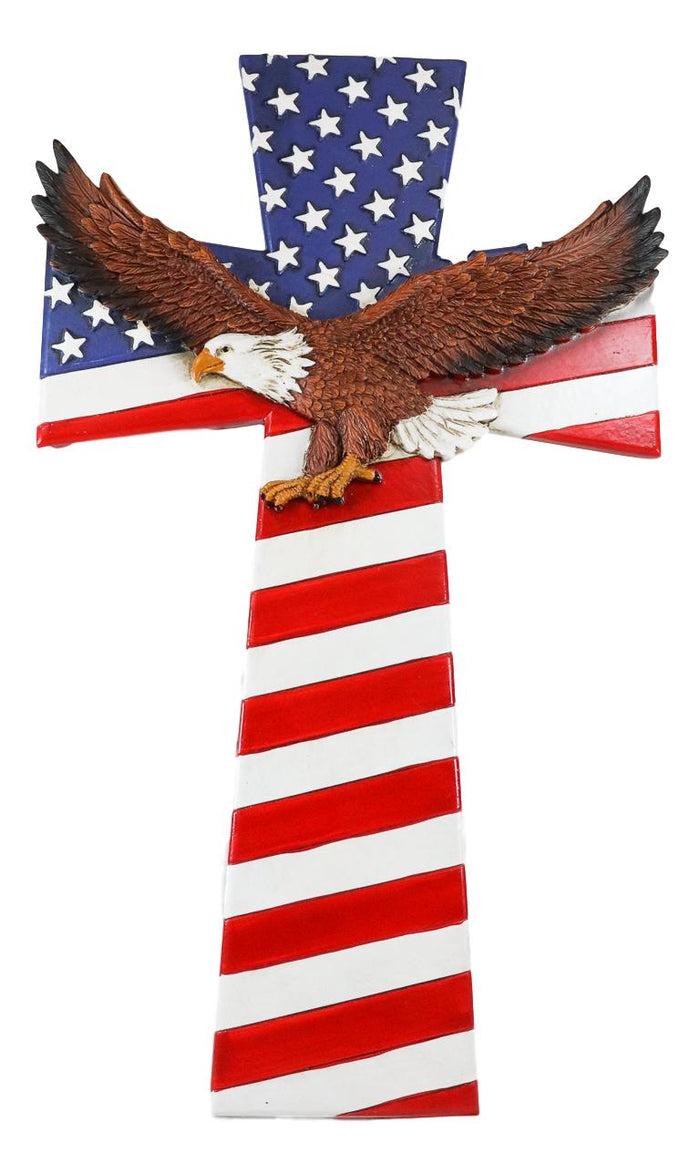 Ebros Gift Ebros Patriotic USA American Flag With Soaring Bald Eagle Wall Cross Decor Plaque