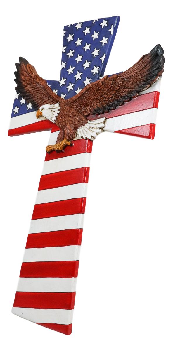 Ebros Gift Ebros Patriotic USA American Flag With Soaring Bald Eagle Wall Cross Decor Plaque