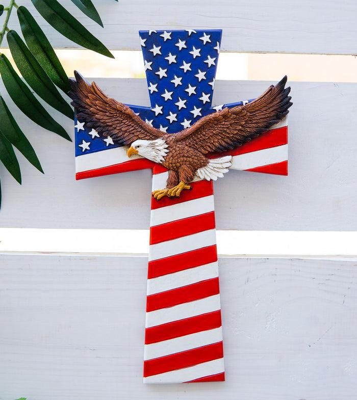 ebros gift Ebros Patriotic USA American Flag With Soaring Bald Eagle Wall Cross Decor Plaque