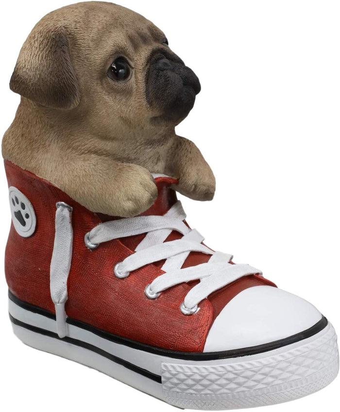 Ebros Gift Ebros 'Paw-Star' Pups Fawn Pug Dog In Sneaker With Glass Eyes Figurine