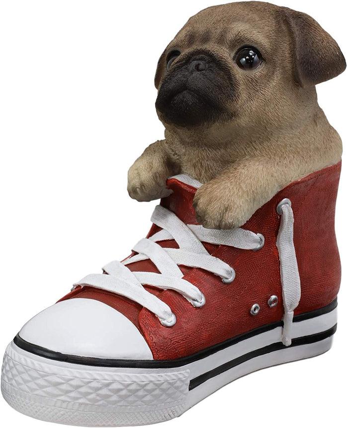 Ebros Gift Ebros 'Paw-Star' Pups Fawn Pug Dog In Sneaker With Glass Eyes Figurine