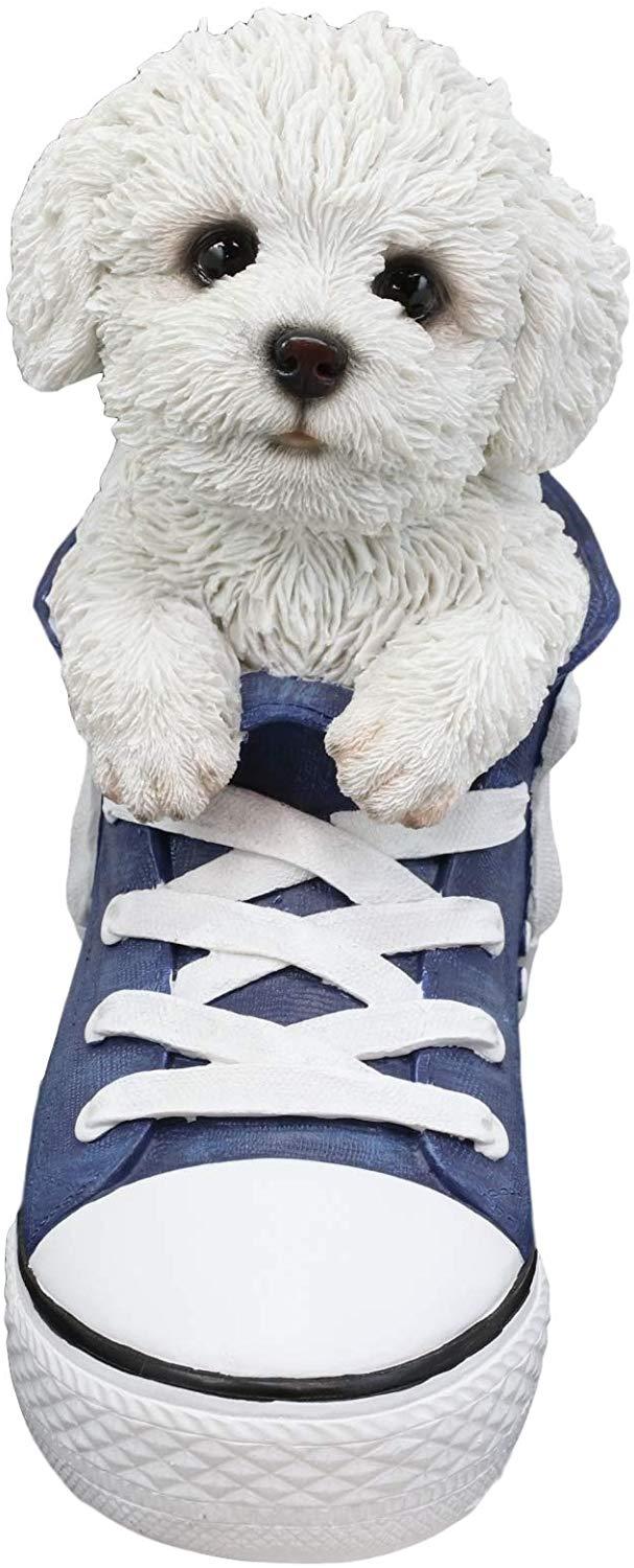 Ebros Gift Ebros 'Paw-Star' Pups Puppy Bichon Frise Dog In Sneaker With Glass Eyes Figurine