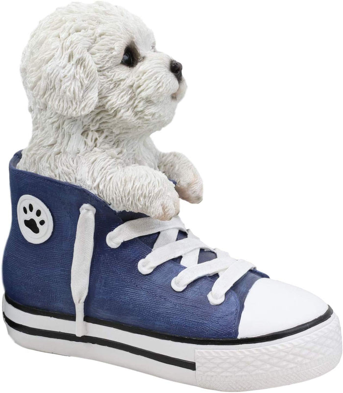 Ebros Gift Ebros 'Paw-Star' Pups Puppy Bichon Frise Dog In Sneaker With Glass Eyes Figurine