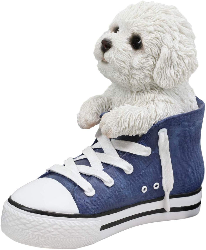 ebros gift Ebros 'Paw-Star' Pups Puppy Bichon Frise Dog in Sneaker with Glass Eyes Figurine