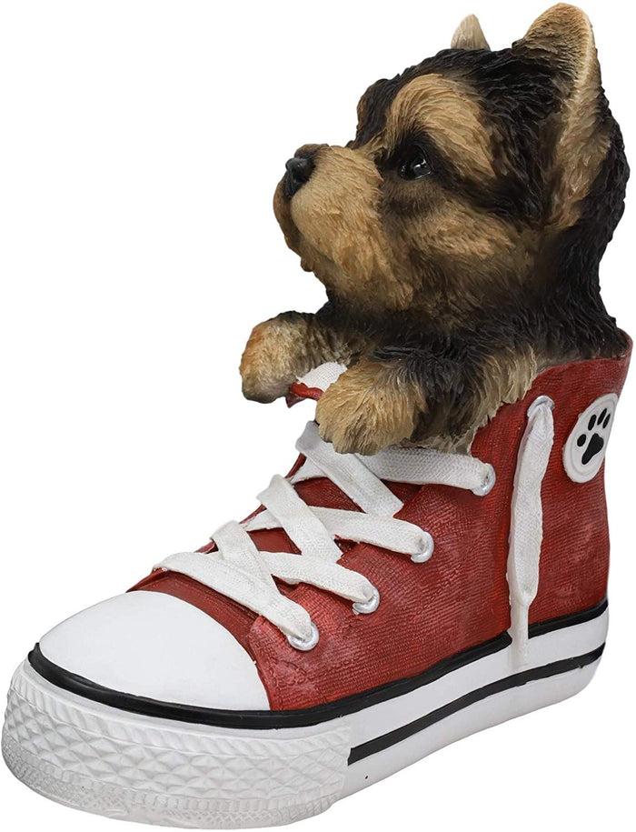Ebros Gift Ebros Paw-Star Pups Yorkie Yorkshire Terrier In Sneaker With Glass Eyes Figurine