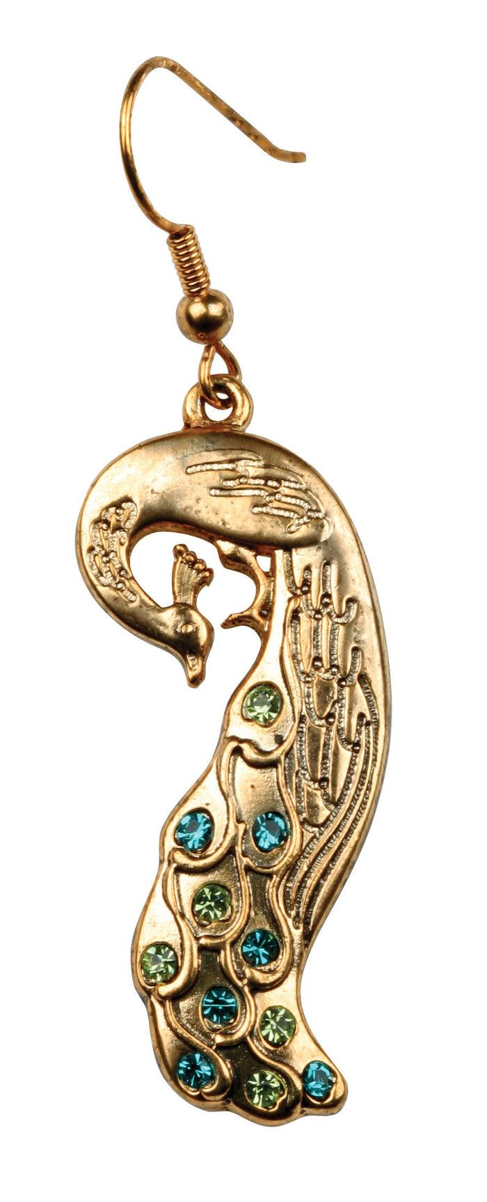 Ebros Gift Ebros Peacock Train Golden Jewelry Alloy Dangle Earrings Pair With Crystals