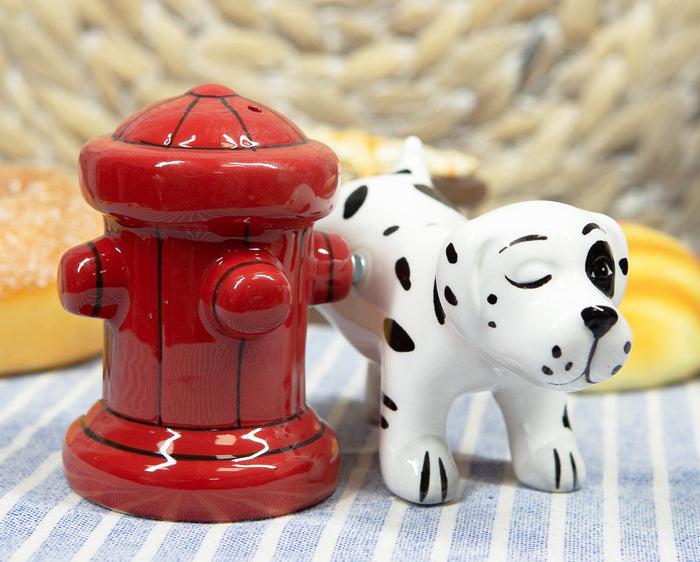 ebros gift Ebros Peeing Dalmatian & Fire Hydrant Ceramic Salt Pepper Shaker Magnetic Set Figurine