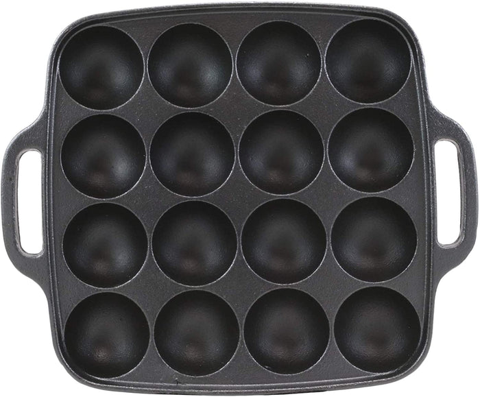 Ebros Gift Ebros Personal Traditional Cast Iron Japanese Takoyaki Plate Pan 16 Holes Grill