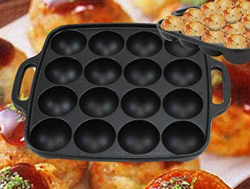 ebros gift Ebros Personal Traditional Cast Iron Japanese Takoyaki Plate Pan 16 Holes Grill