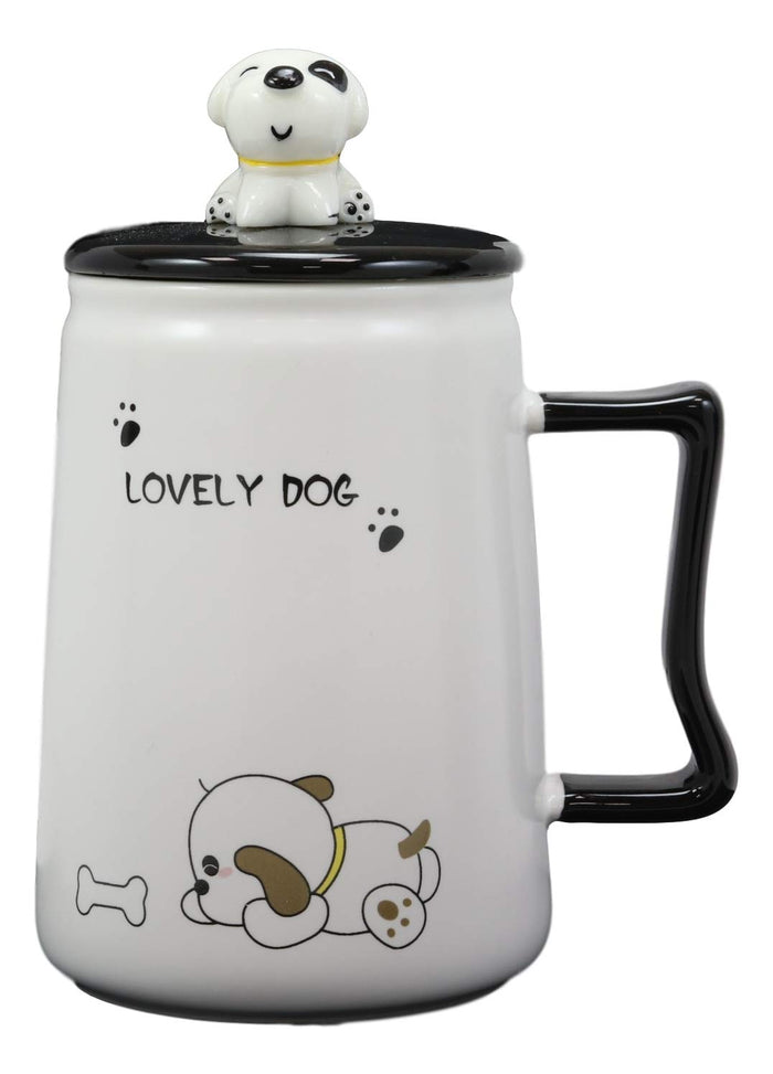 ebros gift Ebros Pet Pal Lovely Puppy Tramp Dog Chasing Bone Ceramic Coffee Tea Mug Drink Cup With Spoon And Lid 15oz Animal Dogs Or Puppies Decor Collectible Kitchen Accessory For Kids and Adults